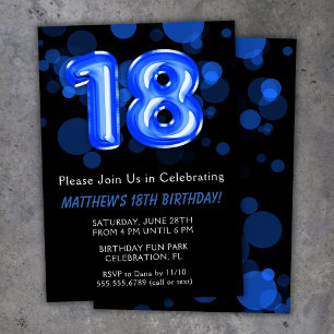 Invitation 18e anniversaire Ballons Enfants Blue Boy Party