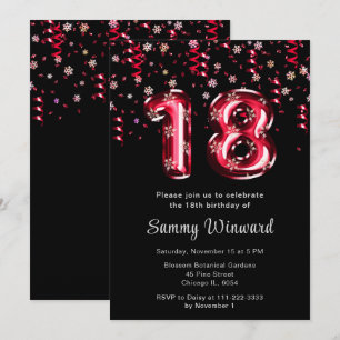 Invitation 18e anniversaire Ballons rouges Flocon de neige Co