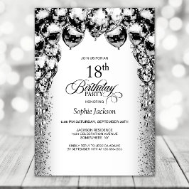 Invitation 18e anniversaire Black and White Balloons Party
