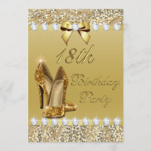 Invitation 18e anniversaire Classy Gold Heels Sequins Diamond
