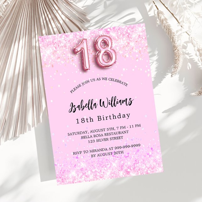 Invitation 18e anniversaire confetti rose fille fête luxe (Créateur téléchargé)