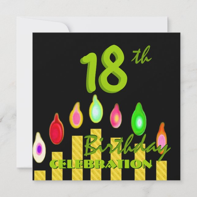 Invitation 18e anniversaire des bougies vertes en or W1188 (Devant)