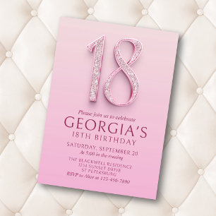 Invitation 18e anniversaire Diamants roses