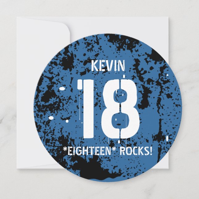 Invitation 18e anniversaire Eighteen Rocks BLUE Grunge F18Z (Devant)