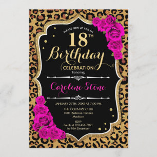 Invitation 18e anniversaire - Empreinte de léopard Roses rose