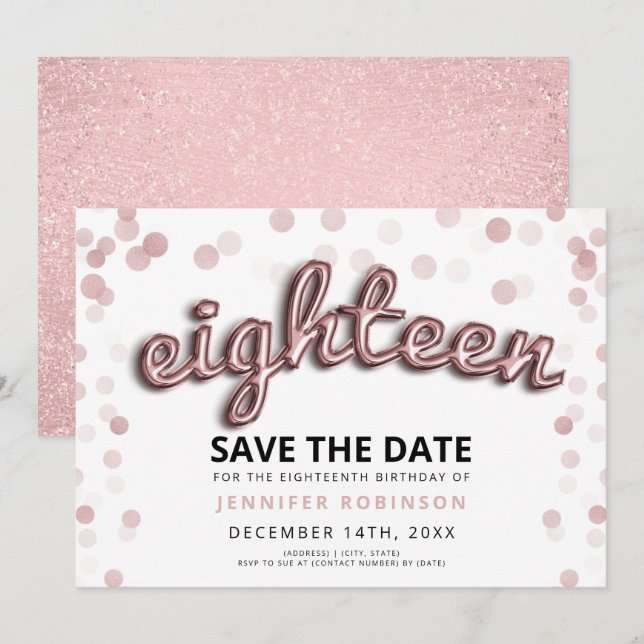Invitation 18e anniversaire Enregistrer la date Rose Parties  (Devant / Derrière)