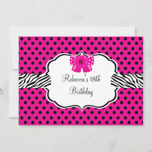 Invitation 18e anniversaire fête rose Zebra rose Fleur