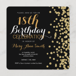 Invitation 18e anniversaire Gold Faux Parties scintillant Con