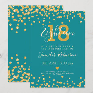 Invitation 18e anniversaire Gold Glam Parties scintillant Lum