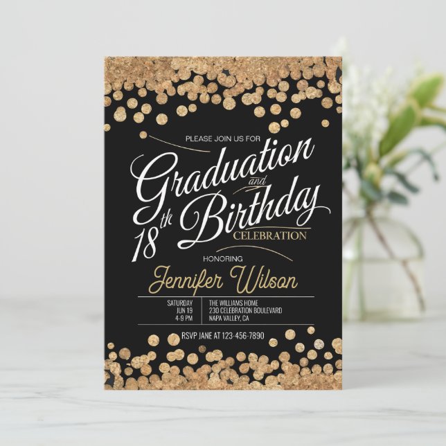 Invitation 18e anniversaire Graduation Sparkling Gold Parties (Debout devant)