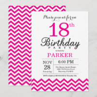 Invitation 18e anniversaire Hot Pink Chevron