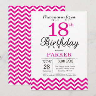 Invitation 18e anniversaire Hot Pink Chevron