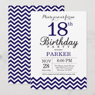 Invitation 18e anniversaire Marine Blue Chevron
