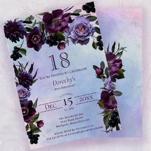 Invitation 18e anniversaire Moody Purple Gothic Flower
