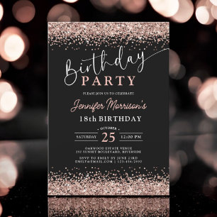 Invitation 18e anniversaire noir et rose gold pail