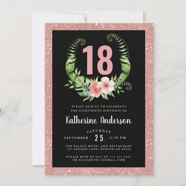 Invitation 18e anniversaire ou tout âge rose rousse parties s (Devant)