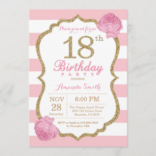 Invitation 18e anniversaire Pink and Gold Floral