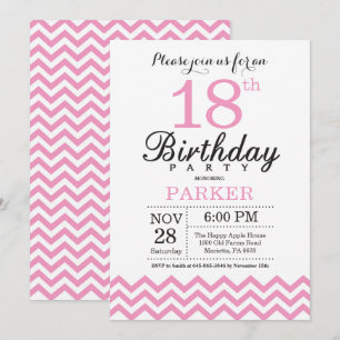 Invitation 18e anniversaire Pink Chevron