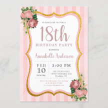 18e anniversaire Pink Stripe Floral Gold Parties s