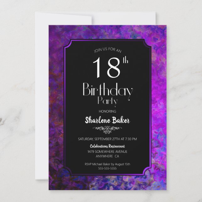 Invitation 18e anniversaire Purple et Black Party (Devant)