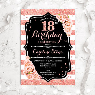 Invitation 18e anniversaire Rose noir Gold et Blancs
