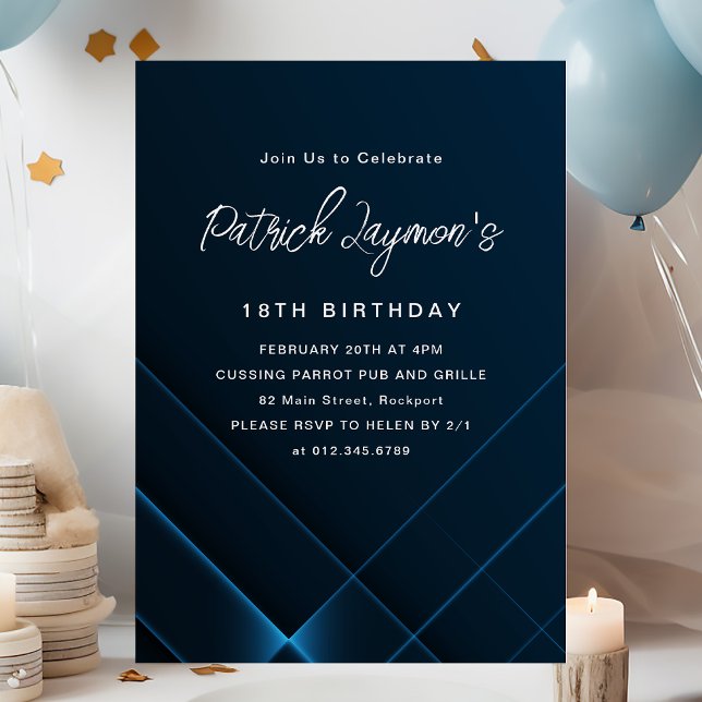 Invitation 18e anniversaire Simple moderne bleu foncé géométr (Créateur téléchargé)