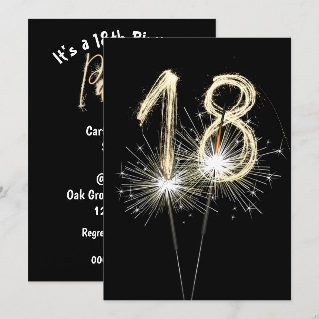 Invitation 18e anniversaire Sparklers de fête (Devant / Derrière)