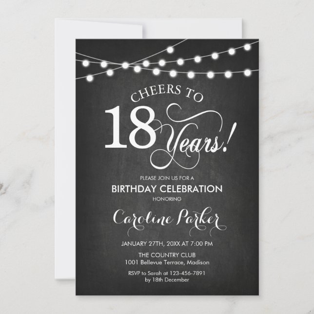 Invitation 18e anniversaire - tableau noir blanc (Devant)