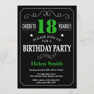Invitation 18e anniversaire Tableau noir et vert