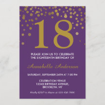 18e anniversaire violet or Confetti Dot moderne ch