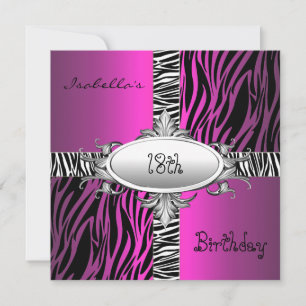 Invitation 18e Anniversaire Zèbre Rose Sauvage Animal Noir