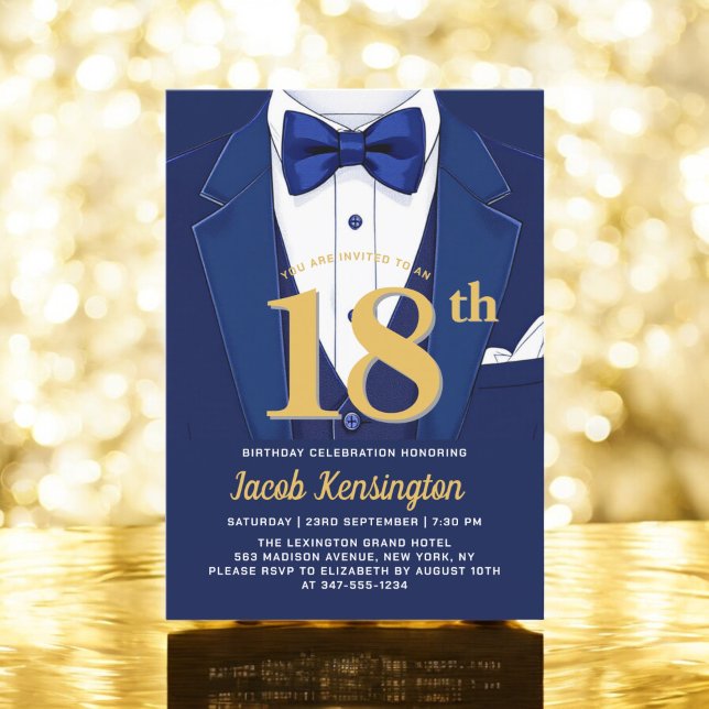 Invitation 18e événement d'anniversaire Navy Blue and Gold Tu (Créateur téléchargé)
