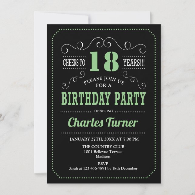 Invitation 18e fête d'anniversaire - Black Green (Devant)