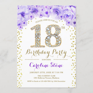 Invitation 18e fête d'anniversaire - Blanc or violet