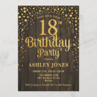 18e fête d'anniversaire - Bois rustique & Or