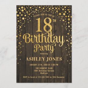Invitation 18e fête d'anniversaire - Bois rustique & Or