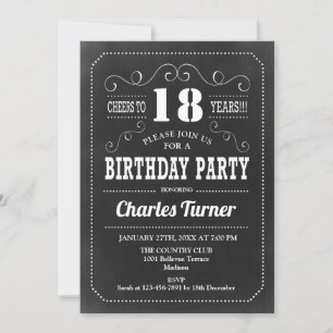 Invitation 18e fête d'anniversaire - Chalkboard noir blanc