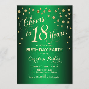 Invitation 18e fête d'anniversaire - Gold Green