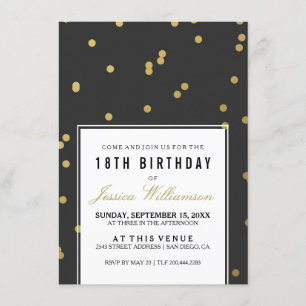 Invitation 18e fête d'anniversaire   Gold Polka tendance
