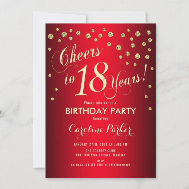 Invitation 18e fête d'anniversaire - Gold Red (Devant)