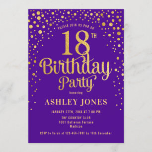 Invitation 18e fête d'anniversaire - Purple & Gold