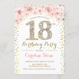 Invitation 18e fête d'anniversaire - Rose or blanc