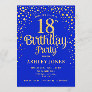 Invitation 18e fête d'anniversaire - Royal Blue & Gold