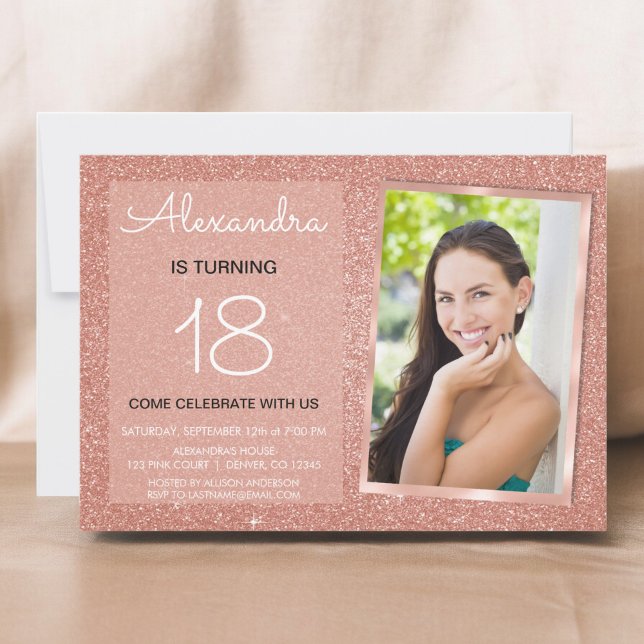 Invitation 18e Sparkle Rose Gold Blush Pink Photo (Créateur téléchargé)