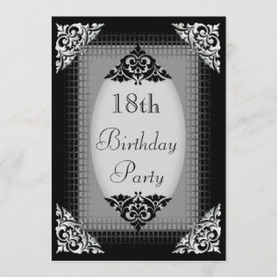 Invitation 18ème anniversaire noir et argenté élégant