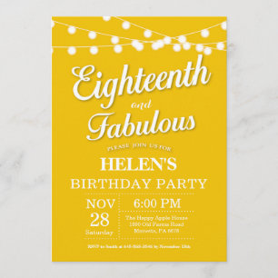 Invitation 18ème Jaune d'invitation d'anniversaire fabuleux