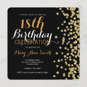 Invitation 18ème Noir de confettis de parties scintillantes