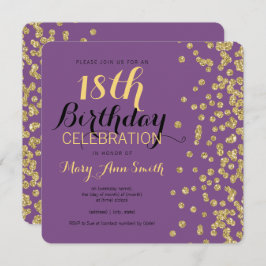 Invitation 18ème Pourpre de confettis de parties