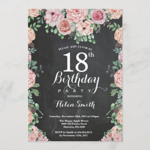 Invitation 18ème tableau d'anniversaire de pivoines roses