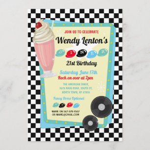 Invitation 1950 Diner Anniversaire Milkshake Cinquante Invita